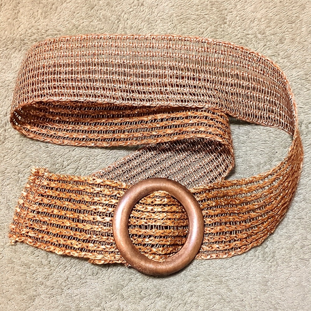 Woven Rattan and Wood Accessory Belt Women's Brown